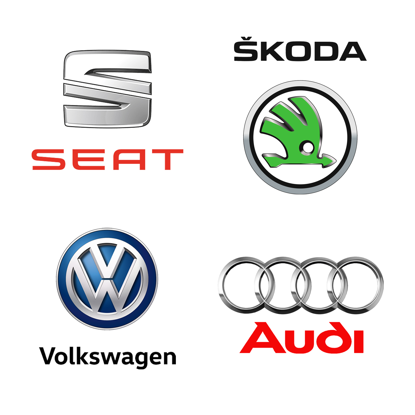 Seat logo, Skoda logo, VW logo, Audi logo